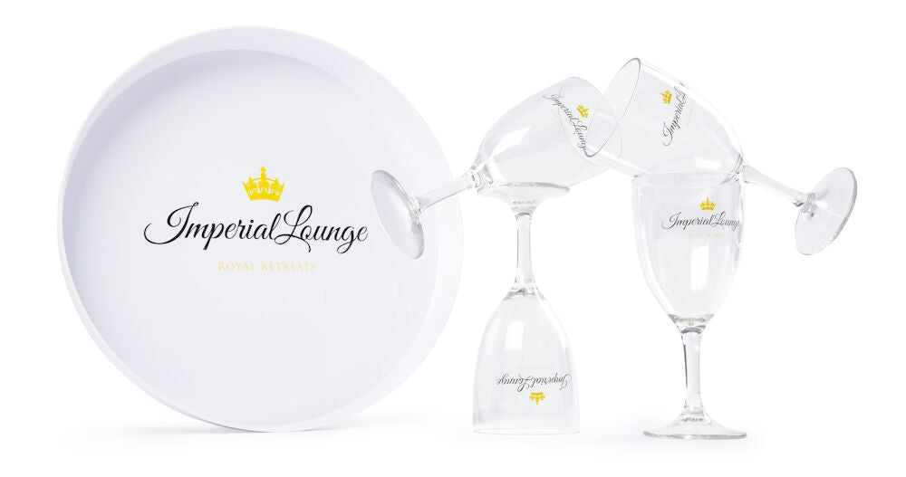 Glas och bricka med logo - Transparent